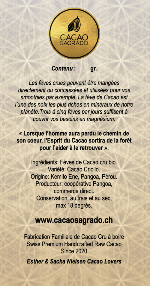 Fèves de Cacao Criollo, non férmentées  et Bio, 200gr-500gr